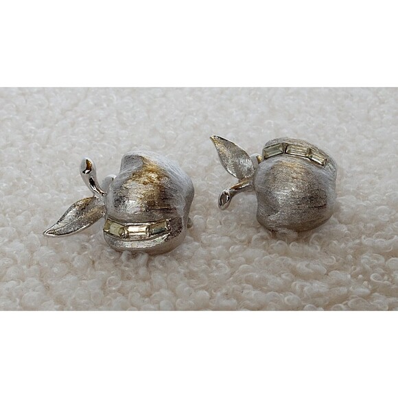 VTG Judy Lee Demi Parure Silvertone & Baguette Apple Clip Earrings & Brooch Set - Picture 5 of 11